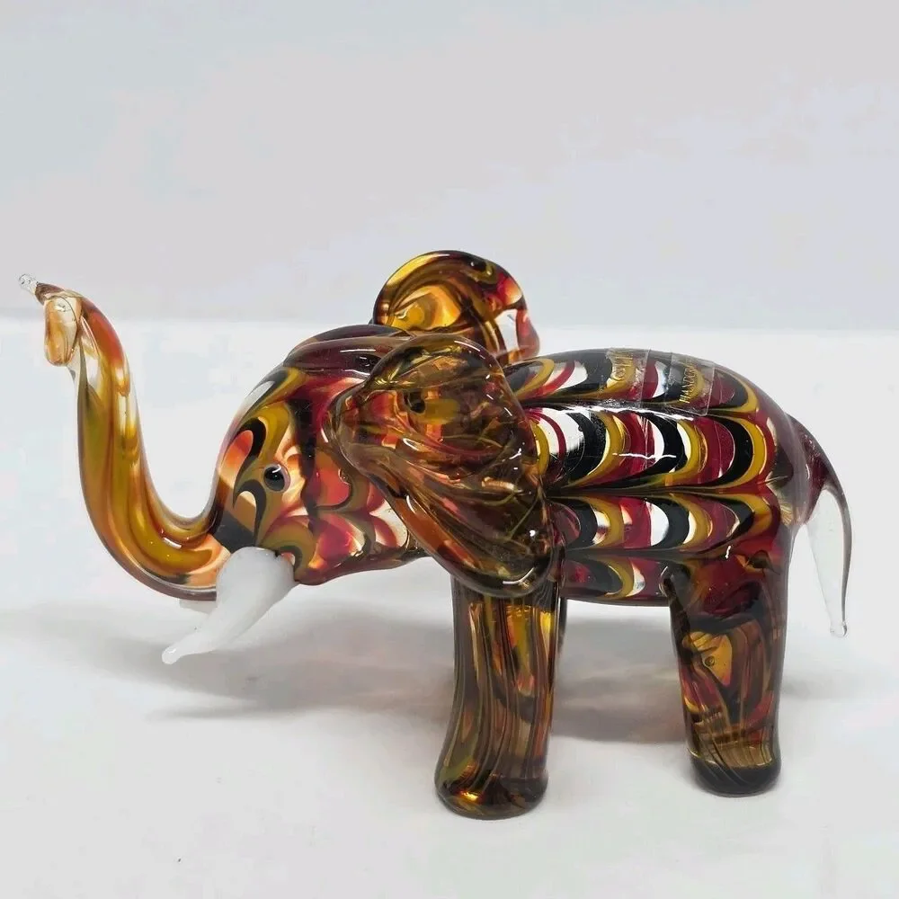 Vintage LENOX Amber Red Elephant Art Glass Handblown Figurine